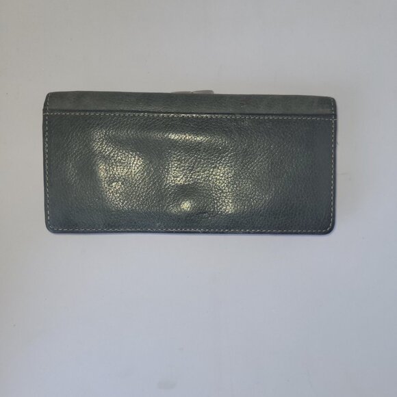 Gray Pebble Fossil Wallet Clutch* Leather with Framed Kiss Lock Coin Purse - Picture 4 of 7